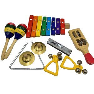 Melissa & Doug Beginner Band Learn-to-Play Wood Instruments Cymbals Lot 10